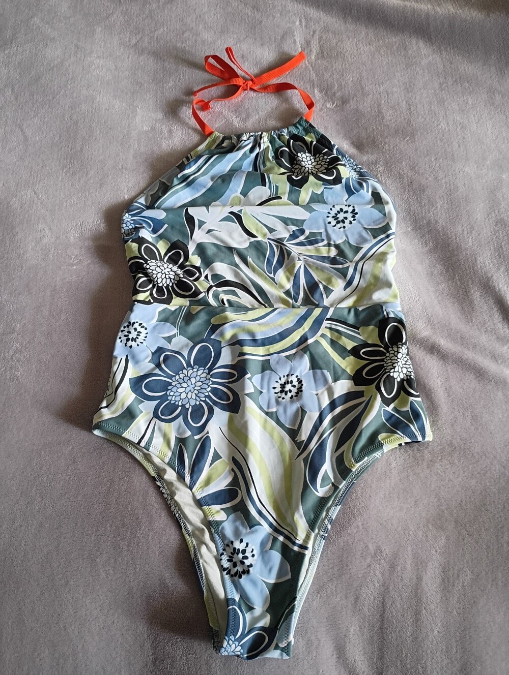 Aerie One Piece Halter Swimsuit in Blue and Green Tropcial Floral Size Small